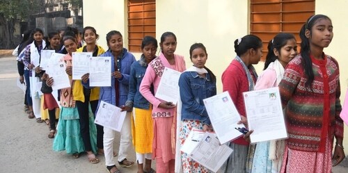 Students are standing in a queue to appear in the Bihar Board class 10th examination at D.D. Nandan Kanya High School Danapur in Patna
Photo by (Santosh Kumar) Students are standing in a queue to appear in the Bihar Board class 10th examination at D.D. Nandan Kanya High School Danapur in Patna
Photo by (Santosh Kumar)