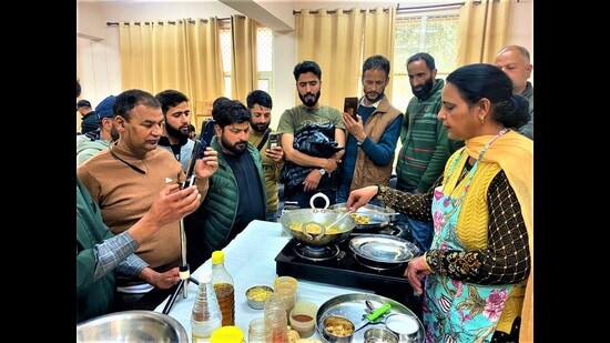 The educational visit for farmers of Jammu and Kashmir focused on successful mushroom cultivation and its processing. (HT Photo)