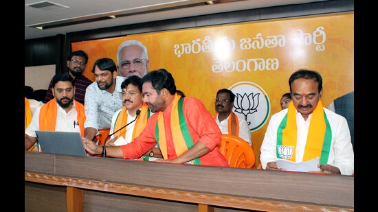 Union minister for culture G Kishan Reddy addresses the media ahead of the party's Vijay Sankalp Yatra, in Hyderabad (ANI)