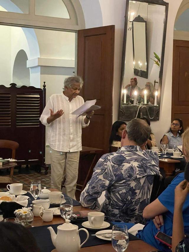 Romesh Gunesekera reading at a Tea & Poetry session at the Amangalla (Shireen Quadri) Romesh Gunesekera reading at a Tea & Poetry session at the Amangalla (Shireen Quadri)