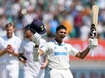 India's Yashasvi Jaiswal celebrates his double century on the fourth day of the third test match. India's Yashasvi Jaiswal celebrates his double century on the fourth day of the third test match.