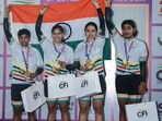 India's women's junior sprint team members -- Sabina Kumari, Sarita Kumari, Zaina, Niya Sebastian (left to right) -- which won gold.