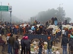Protesting farmers at the Shambhu border on Wednesday morning were bracing up to face the police in their attempt to enter the national capital to protest over the Centre's guarantee law on Minimum Support Price (MSP).(Ravi Kumar/HT Photo)