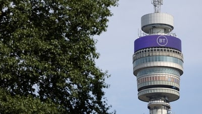 FILE PHOTO: A view of BT Group logo displayed on BT tower, in London, Britain, July 21, 2023. REUTERS/Hollie Adams/File Photo (REUTERS)