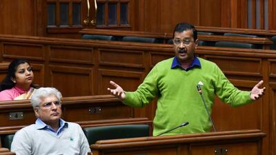 Delhi chief minister Arvind Kejriwal speaks during the Budget session of the Delhi assembly on Wednesday. (HT Photo) Delhi chief minister Arvind Kejriwal speaks during the Budget session of the Delhi assembly on Wednesday. (HT Photo)