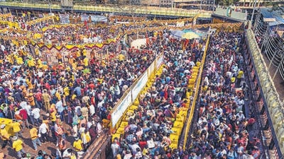 Devotees during the 'Sammakka Saralamma Jatara', at Medaram in Mulugu district on Wednesday. (PTI) Devotees during the 'Sammakka Saralamma Jatara', at Medaram in Mulugu district on Wednesday. (PTI)