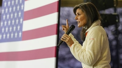 Republican presidential candidate former UN Ambassador Nikki Haley speaks at a campaign rally on Tuesday, Feb. 20, 2024, in Clemson, S.C. (AP Photo/Meg Kinnard) (AP) Republican presidential candidate former UN Ambassador Nikki Haley speaks at a campaign rally on Tuesday, Feb. 20, 2024, in Clemson, S.C. (AP Photo/Meg Kinnard) (AP)