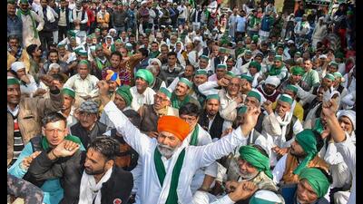 Farmer leader and National spokesperson of the Bhartiya Kisan Union (BKU) Rakesh Tikait during a BKU protest at the DM office, in Meerut, Wednesday (PTI) Farmer leader and National spokesperson of the Bhartiya Kisan Union (BKU) Rakesh Tikait during a BKU protest at the DM office, in Meerut, Wednesday (PTI)