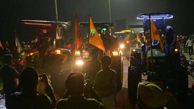 Farmers on tractors at Shambhu in Punjab’s Patiala district. (AFP) Farmers on tractors at Shambhu in Punjab’s Patiala district. (AFP)