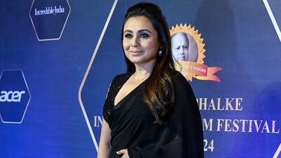 Rani Mukerji attends the Dadasaheb Phalke International Film Festival Awards 2024. She wore a black saree with a matching blingy blouse. Rani won best actress for her 2023 film Mrs Chatterjee vs Norway. (AFP) Rani Mukerji attends the Dadasaheb Phalke International Film Festival Awards 2024. She wore a black saree with a matching blingy blouse. Rani won best actress for her 2023 film Mrs Chatterjee vs Norway. (AFP)