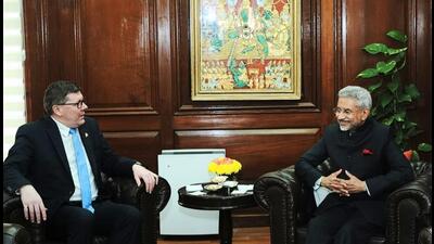 India’s External Affairs Minister S Jaishankar (right) with Scott Moe, Premier of the province of Saskatchewan, Canada, in New Delhi on Tuesday. (Credit: S Jaishankar/X) India’s External Affairs Minister S Jaishankar (right) with Scott Moe, Premier of the province of Saskatchewan, Canada, in New Delhi on Tuesday. (Credit: S Jaishankar/X)