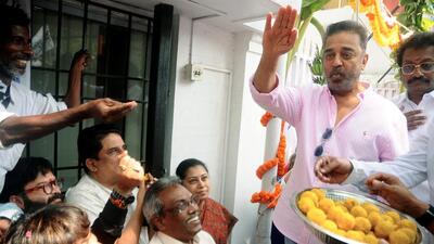 Makkal Needhi Maiam founder and actor Kamal Haasan during the celebration on the 7th foundation day of his party in Chennai on Wednesday. (ANI) Makkal Needhi Maiam founder and actor Kamal Haasan during the celebration on the 7th foundation day of his party in Chennai on Wednesday. (ANI)