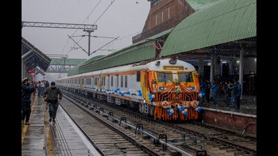 On Tuesday, Prime Minister Narendra Modi inaugurated the extension of the railway facility to Sangaldan, Sumber and Khari areas of Ramban district under the USBRL Project with Kashmir. Now, train from Baramulla could reach Sangaldan station in Jammu and in the next five to six months, the railway link will get connected with the rest of the country, one of the biggest milestones in J&K’s history. (AP) On Tuesday, Prime Minister Narendra Modi inaugurated the extension of the railway facility to Sangaldan, Sumber and Khari areas of Ramban district under the USBRL Project with Kashmir. Now, train from Baramulla could reach Sangaldan station in Jammu and in the next five to six months, the railway link will get connected with the rest of the country, one of the biggest milestones in J&K’s history. (AP)