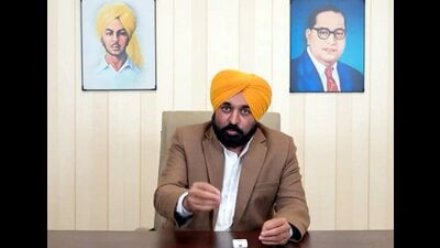 Punjab CM Bhagwant Mann delivers a video message, on Wednesday. (PTI) Punjab CM Bhagwant Mann delivers a video message, on Wednesday. (PTI)