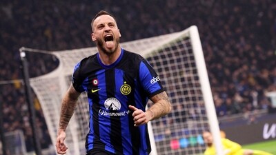 Inter Milan's Marko Arnautovic celebrates scoring their goal. (REUTERS)