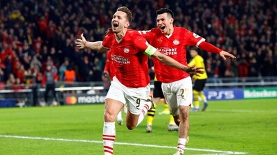PSV Eindhoven's Luuk de Jong celebrates after scoring. (REUTERS)