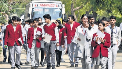 Students after taking an exam in Noida on Wednesday. (Sunil Ghosh/HT Photo) Students after taking an exam in Noida on Wednesday. (Sunil Ghosh/HT Photo)