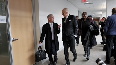 James Biden, brother of U.S. President Joe Biden, chats with attorney Paul Fishman as he arrives for a closed deposition with members of the Republican-led House Oversight Committee conducting an impeachment inquiry into the president, (REUTERS)