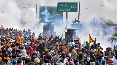 Smoke rises from tear gas being fired upon the protesting farmers during their 'Delhi Chalo' march, near the Punjab-Haryana Shambhu Border, in Patiala district, (PTI) Smoke rises from tear gas being fired upon the protesting farmers during their 'Delhi Chalo' march, near the Punjab-Haryana Shambhu Border, in Patiala district, (PTI)