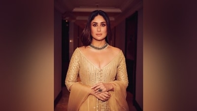 For the makeup, Kareena opted for subtle smoky eye shadow, sleek winged eyeliner, heavy mascara on the lashes, darkened brows, glossy nude pink lip shade, rouge on the cheekbones, and highlighter on the contours. (Instagram) For the makeup, Kareena opted for subtle smoky eye shadow, sleek winged eyeliner, heavy mascara on the lashes, darkened brows, glossy nude pink lip shade, rouge on the cheekbones, and highlighter on the contours. (Instagram)