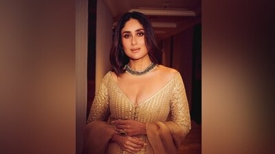 Kareena, who won the award in the Best Actress category, posted pictures of her golden look on Instagram. She captioned the post, "Jaane Jaan forever [yellow heart emojis]." Sonam Kapoor's sister, Rhea Kapoor styled Kareena in the heavily-embellished ethnic outfit.&nbsp; (Instagram)