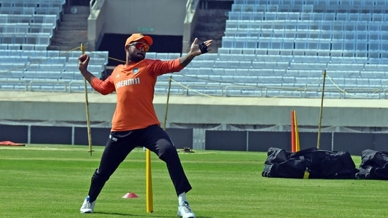 India's Axar Patel during a practice session ahead of the 4th Test match against England at the JSCA stadium in Ranchi&nbsp;(ANI)
