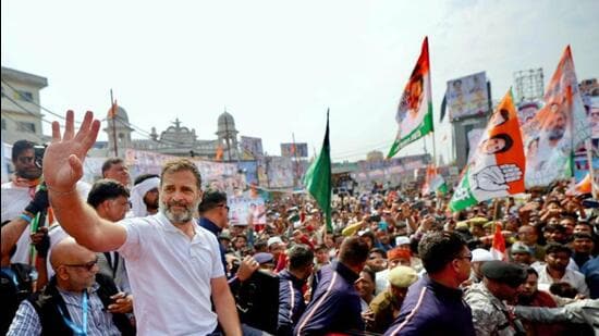 Congress leader Rahul Gandhi during the Bharat Jodo Nyay Yatra in Kanpur. (PTI)