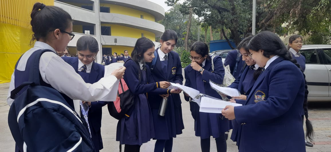 Students discuss after completing the examination (HT Photo)