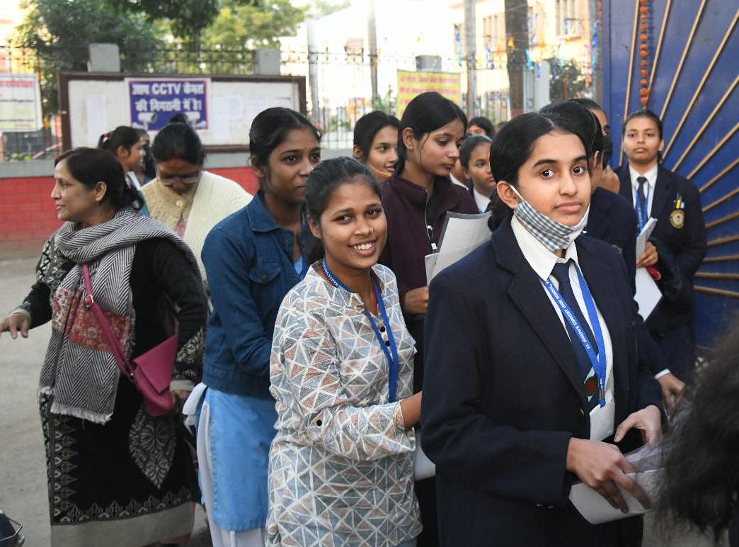 Students coming out after appearing in the Bihar Board class 10th examination at Bankipur girls High school in patna. Photo by Santosh Kumar