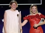 Greta Gerwig and Margot Robbie during the 29th Annual Critics Choice Awards in Santa Monica, California, U.S., January 14, 2024. REUTERS/Mario Anzuoni
