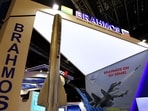 A view of the Brahmos booth at the Singapore Airshow at Changi Exhibition Centre in Singapore February 21, 2024.