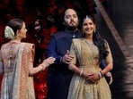 Anant Ambani-Radhika Merchant wedding: Radhika Merchant and Anant Ambani are seen.