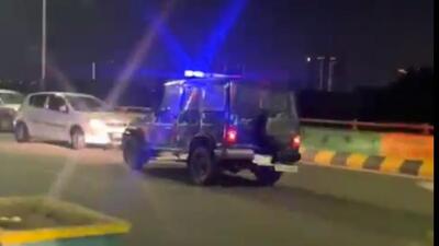 A CCTV grab of the incident on Wednesday night. The driver continued to drive in the reverse for nearly 2km and finally managed to evade the chasing PCR van at the Kanawani exit of the elevated road. (HT Photo)