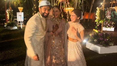 Bhumi Pednekar shared a picture with the couple at the end of festivities, writing, “I’ve never met 2 people that are so alike, just meant to be together. Wishing my lovelies the best life ahead. @rakulpreet @jackkybhagnani love you both so much. Today was so magical.” (Instagram) Bhumi Pednekar shared a picture with the couple at the end of festivities, writing, “I’ve never met 2 people that are so alike, just meant to be together. Wishing my lovelies the best life ahead. @rakulpreet @jackkybhagnani love you both so much. Today was so magical.” (Instagram)