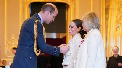 Emilia Clark and her mother Jennifer, Co-Founders and Trustees, SameYou, are made Members of the Order of the British Empire by Britain's Prince William, Prince of Wales at Windsor Castle, in Windsor, England. (AP) Emilia Clark and her mother Jennifer, Co-Founders and Trustees, SameYou, are made Members of the Order of the British Empire by Britain's Prince William, Prince of Wales at Windsor Castle, in Windsor, England. (AP)