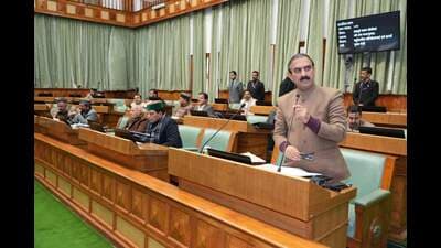 Chief minister Sukhvinder Singh Sukhu addresses the assembly during the budget session in Shimla on Thursday. (HT Photo)