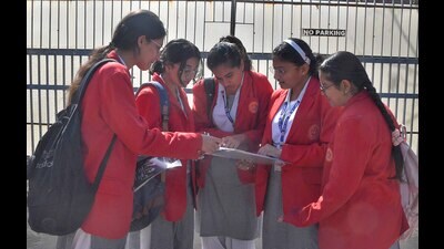 Class 12 students coming out of examination centre at Guru Nanak Public School in Ludhiana. (HT Photo) Class 12 students coming out of examination centre at Guru Nanak Public School in Ludhiana. (HT Photo)