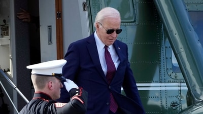 President Joe Biden arrives on Marine One to attend a fundraiser in San Francisco, Wednesday, Feb. 21, 2024. (AP Photo/Manuel Balce Ceneta) (AP) President Joe Biden arrives on Marine One to attend a fundraiser in San Francisco, Wednesday, Feb. 21, 2024. (AP Photo/Manuel Balce Ceneta) (AP)