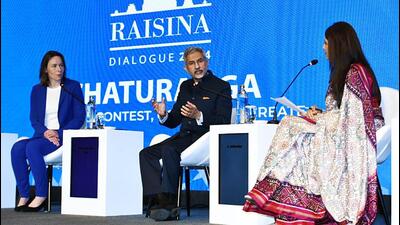 External Affairs Minister S Jaishankar speaks during the Raisina Dialogue Panel discussion, as Netherlands Foreign Minister Hanke Bruins Slot looks on, in New Delhi on Thursday. (ANI) External Affairs Minister S Jaishankar speaks during the Raisina Dialogue Panel discussion, as Netherlands Foreign Minister Hanke Bruins Slot looks on, in New Delhi on Thursday. (ANI)