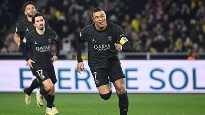 PSG's Kylian Mbappe celebrates after scoring a goal. (AFP) PSG's Kylian Mbappe celebrates after scoring a goal. (AFP)