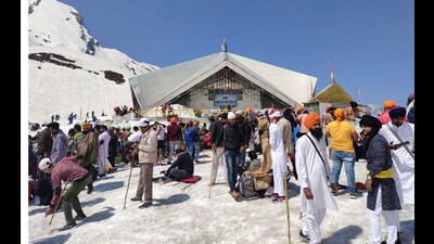 Hemkunt Sahib shrine, situated at a height of over 15,000 feet above sea level is a popular centre of Sikh pilgrimage and is visited by millions of devotees from all over the world every summer