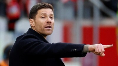 Bayer Leverkusen coach Xabi Alonso reacts during a match. (REUTERS)