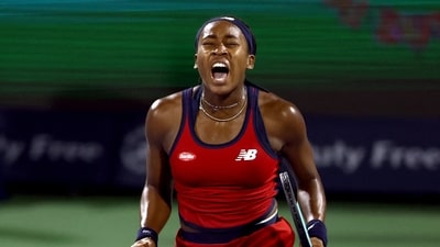 Coco Gauff of the U.S. reacts during her round of 16 match against Czech Republic's Karolina Pliskova (REUTERS)