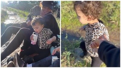 Priyanka Chopra with Malti during a hike.