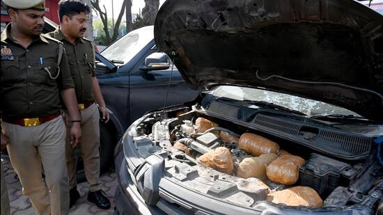 Police recovered more than 100 kilos of cannabis from two rental cars on Thursday. (Sunil Ghosh/HT Photo)