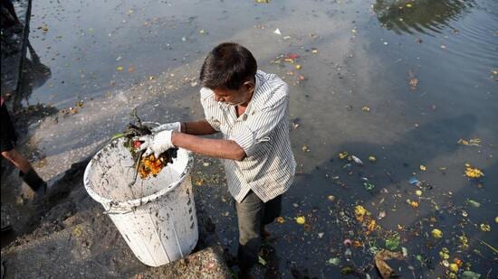 Recently in a pilot study, the PMC sprayed a bio-enzyme on the Ramnadi river at Bavdhan. (HT FILE)