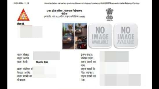 The image shows the challan issued by the Noida Police. (X/@noidatraffic)