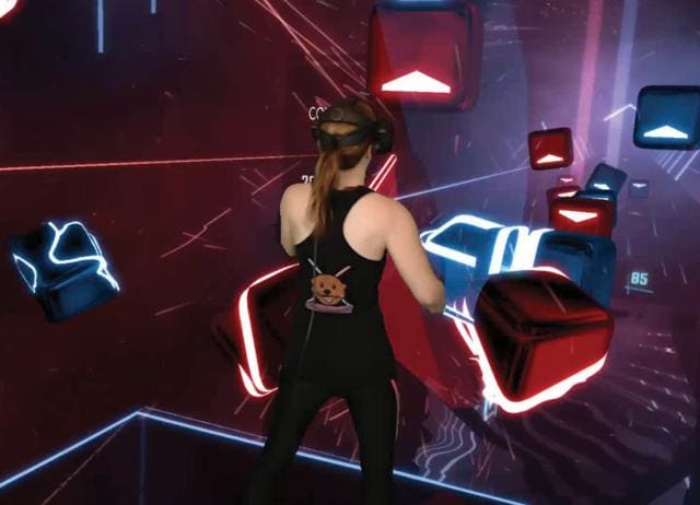 Beat Saber is a VR game that turns sword fighting and listening to music into a workout. Beat Saber is a VR game that turns sword fighting and listening to music into a workout.
