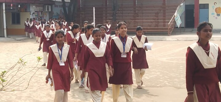 UP board Students coming out of a centre after appearing in exam on Thursday
(HT Photo)