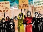 Ladyland is a dream world that’s run by women and where men are confined indoors. In Sultana’s Dream, Inés’s journey to then find a real Ladyland is depicted through three animation styles in the film — mehendi art, shadow puppetry and hand-painting. (Sultana Films SL)